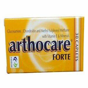 A bottle of Arthocare Forte Caplets, containing 30 caplets, is displayed against a clean, white background. The label clearly showcases the product name, emphasizing its formulation designed to support joint health and mobility. The packaging is designed for easy recognition, highlighting the key benefits and the quantity of caplets contained within