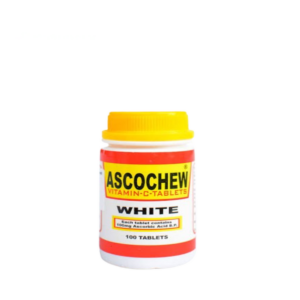 Ascochew Vitamin C 100mg Tablets White 100 Tablets chewable vitamin C supplement for immune support antioxidant protection collagen formation and daily wellness in Nigeria pharmacy