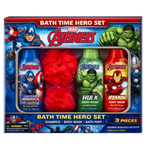 Avengers Bath Time Hero Set children's superhero bath gift set featuring Marvel Avengers themed bath and body care products for kids in colourful collectible packaging, original Avengers Bath Time Hero Set available from Asset Pharmacy