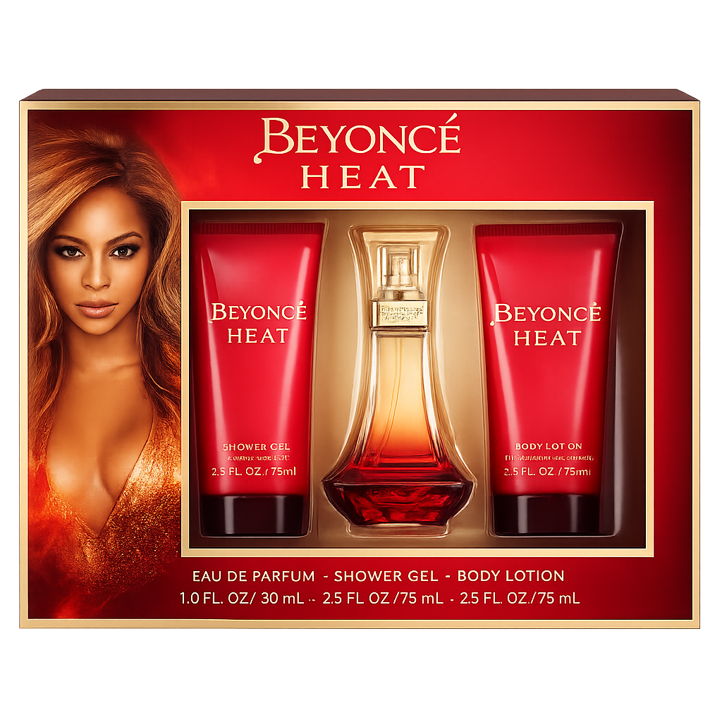 Beyonce Heat Gift Set women's luxury fragrance and body care gift set featuring Beyonce Heat perfume with matching body care products presented in an elegant gift box, original Beyonce Heat Gift Set available from Asset Pharmacy