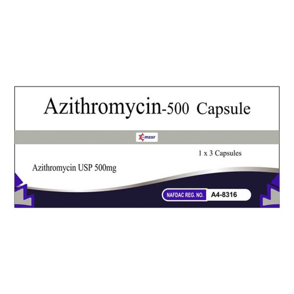 Emzor Azithromycin 500mg Capsules, 3 Capsules