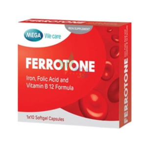 Ferrotone Capsules natural iron supplement capsules formulated with naturally sourced iron to support normal red blood cell formation, healthy haemoglobin production, normal oxygen transport, energy-yielding metabolism and reduction of tiredness and fatigue, original Ferrotone Capsules available from Asset Pharmacy