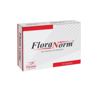 Floranorm 10 Sachets probiotic supplement containing Saccharomyces boulardii for digestive health support intestinal flora balance and gut wellness in Nigeria pharmacy