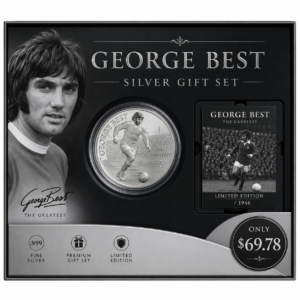George Best Silver Gift Set men's fragrance and grooming gift set featuring George Best Silver eau de toilette with matching body care products presented in a stylish gift box, original George Best Silver Gift Set available from Asset Pharmacy