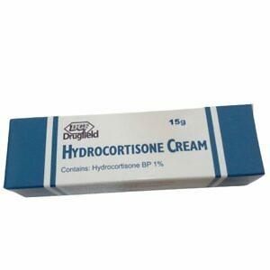 A 15g tube of Hydrocortisone Cream 1% is displayed against a clean, simple background. The tube is clearly labeled with 'Hydrocortisone Cream 1%' in bold letters, indicating its potency and purpose for treating skin inflammation, itching, and redness. The packaging design is straightforward, emphasizing the cream's dermatological use and the specific quantity contained within.