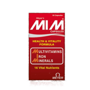 MIM Capsules Health Formula Capsules 30 Capsules iron, folic acid, vitamin B12, vitamin B1, vitamin B6, zinc and copper nutritional supplement formulated to support healthy red blood cell formation, energy metabolism and overall wellbeing, genuine MIM Health Formula Capsules available from Asset Pharmacy Nigeria
