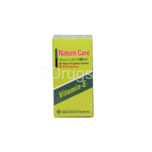 Nature Care Vitamin E 1000iu Capsules 50 Capsules high-strength vitamin E dietary supplement formulated to provide antioxidant support, help protect cells from oxidative stress, and support healthy skin, immune function and overall wellbeing, genuine Nature Care Vitamin E 1000iu Capsules available from Asset Pharmacy Nigeria