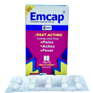 Paracetamol Caplets Per Sachet for headache fever and body pain relief in Nigeria pharmacy
