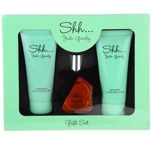 Shh Jade Goody Gift Set 3 items women's fragrance and body care gift set featuring Shh by Jade Goody perfume with matching body care products presented in an elegant gift box, original Shh Jade Goody Gift Set available from Asset Pharmacy