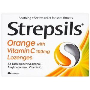 Strepsils Orange With Vitamin C Lozenges, 24 Lozenges