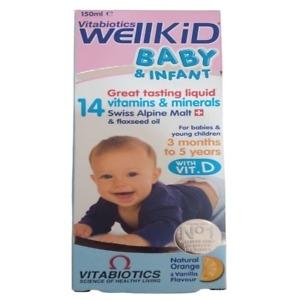 Image of WellKid Baby MultiVitamin Liquid, 150ml. Designed for children aged 3 months to 5 years, this product provides essential vitamins to support healthy growth and development