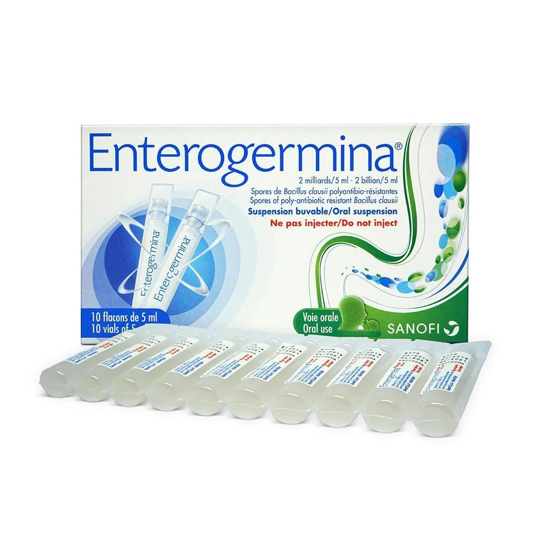 Enterogermina Probiotic Supplement 5ml x 10 Vials probiotic supplement with Bacillus clausii spores for digestive microbiota support and gut health maintenance in Nigeria pharmacy
