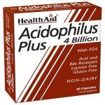 HealthAid Acidophilus Plus 4 Billion 30 Vegicaps probiotic food supplement containing beneficial live cultures to support digestive health gut microbiome balance and intestinal wellbeing, original HealthAid Acidophilus Plus available from Asset Pharmacy