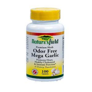 Nature's Field Mega Garlic - Odor free, 100 Tablets