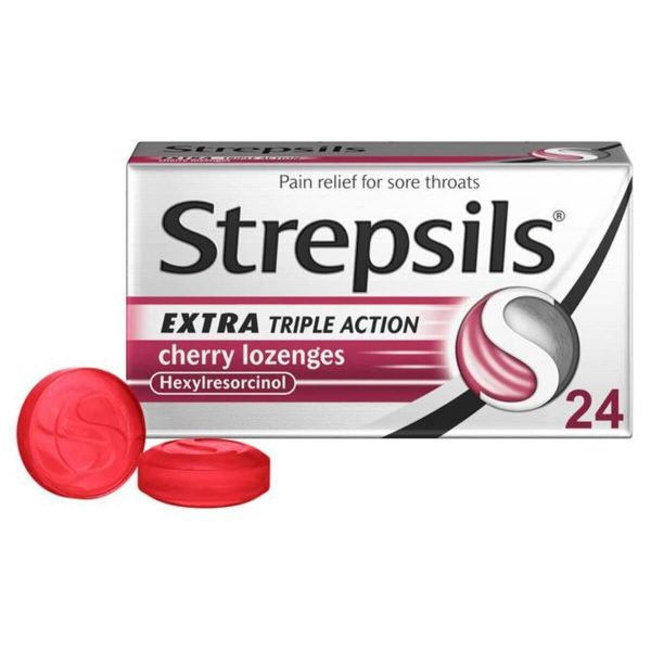 Strepsils Extra Triple Action Cherry Lozenges, 24 Lozenges