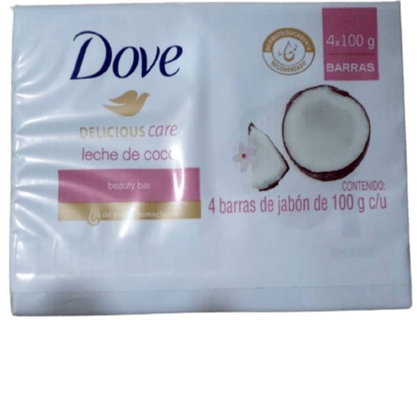 Dove Delicious Care Coconut Milk Beauty Cream Bar Soap, 4 x 100g