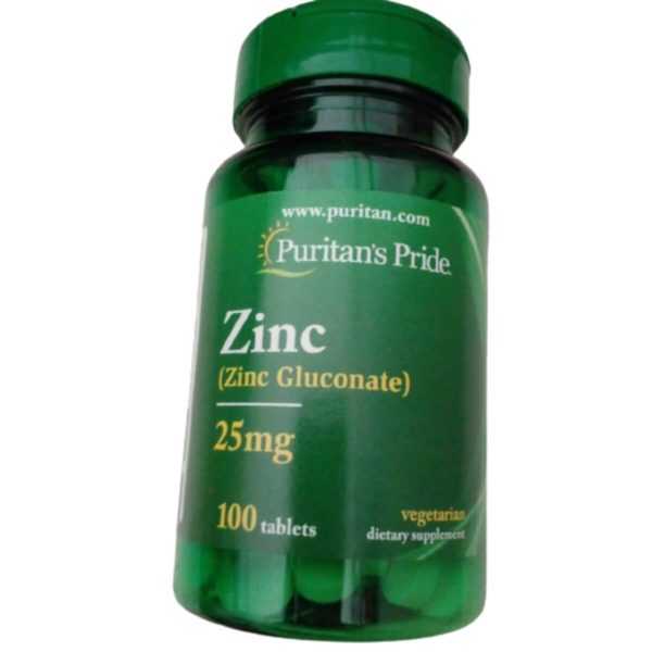 Puritan's Pride Zinc 25mg - Zinc Gluconate 25mg Tablets, 100 Tablets