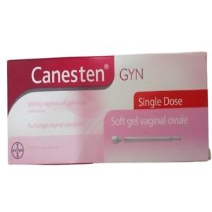 image of Canesten Soft Gel Pessary 500mg GYN, Single Dose. The product is designed for the effective treatment of vaginal thrush, providing a single-dose solution to relieve symptoms such as itching, irritation, and discharge. The packaging displays the Canesten branding and key product information.