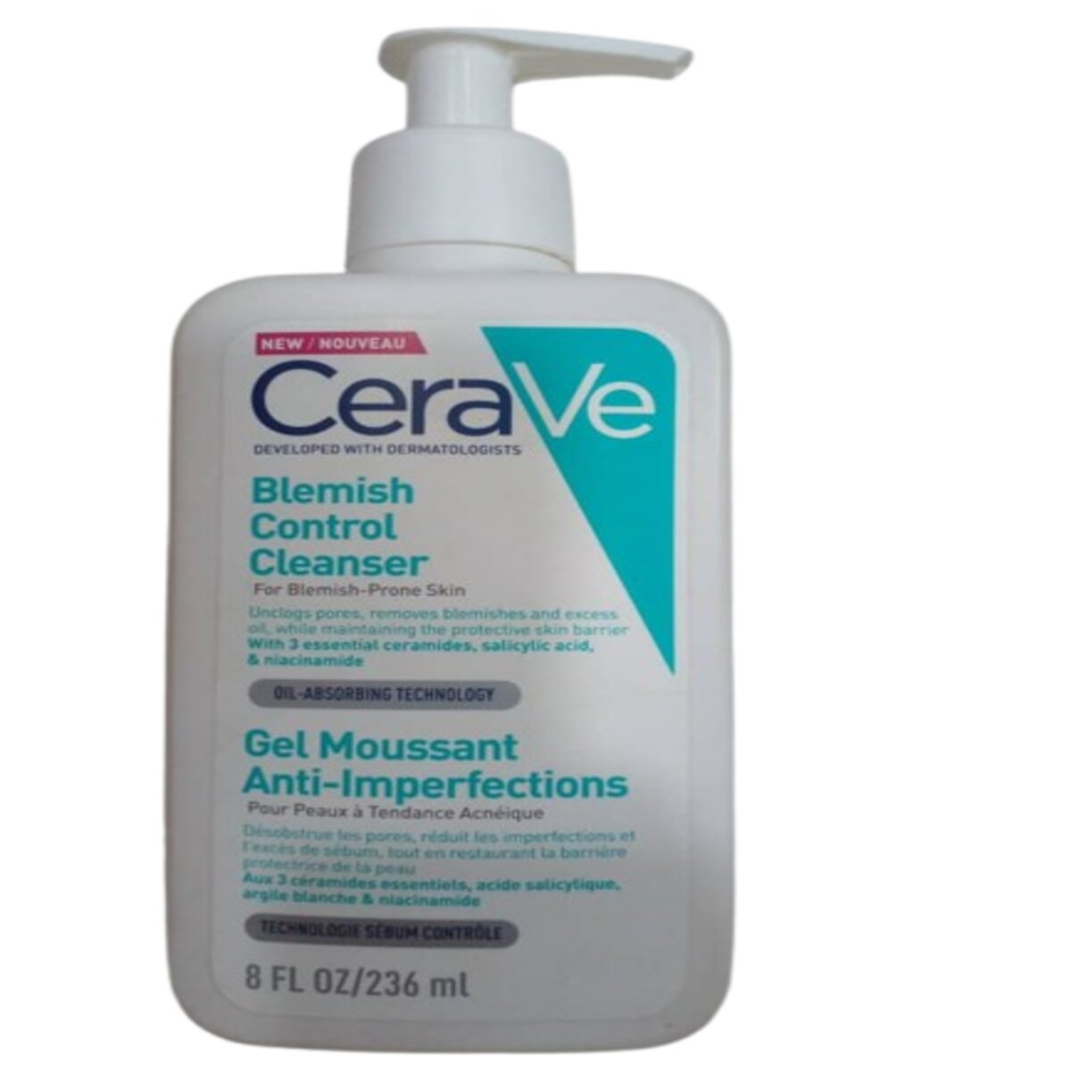 CeraVe Blemish Control Cleanser, 236ml – Salicylic acid and niacinamide formula for acne-prone skin. Gently exfoliates, unclogs pores, and reduces blemishes while maintaining the skin's natural barrier with essential ceramides