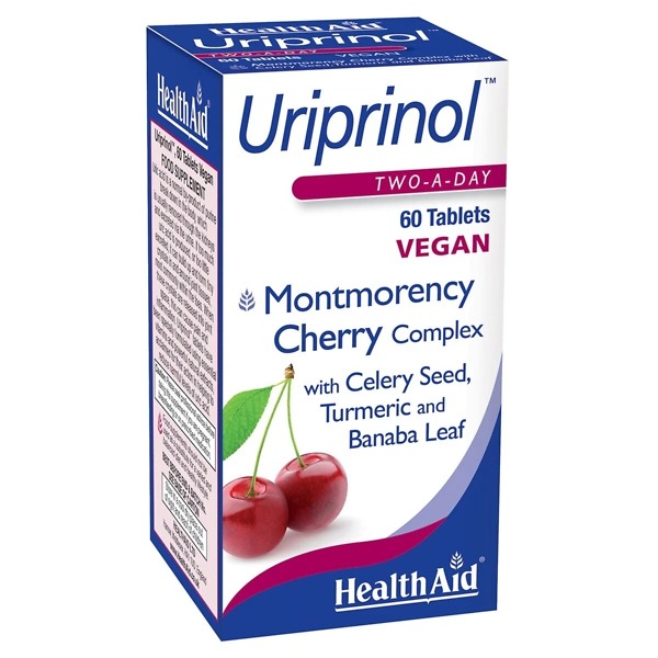 HealthAid Uriprinol Tablets, 60 Vegan Tablets – Natural uric acid support with Montmorency cherry, celery seed, turmeric, and banaba leaf. Promotes joint health, reduces inflammation, and supports metabolic balance.