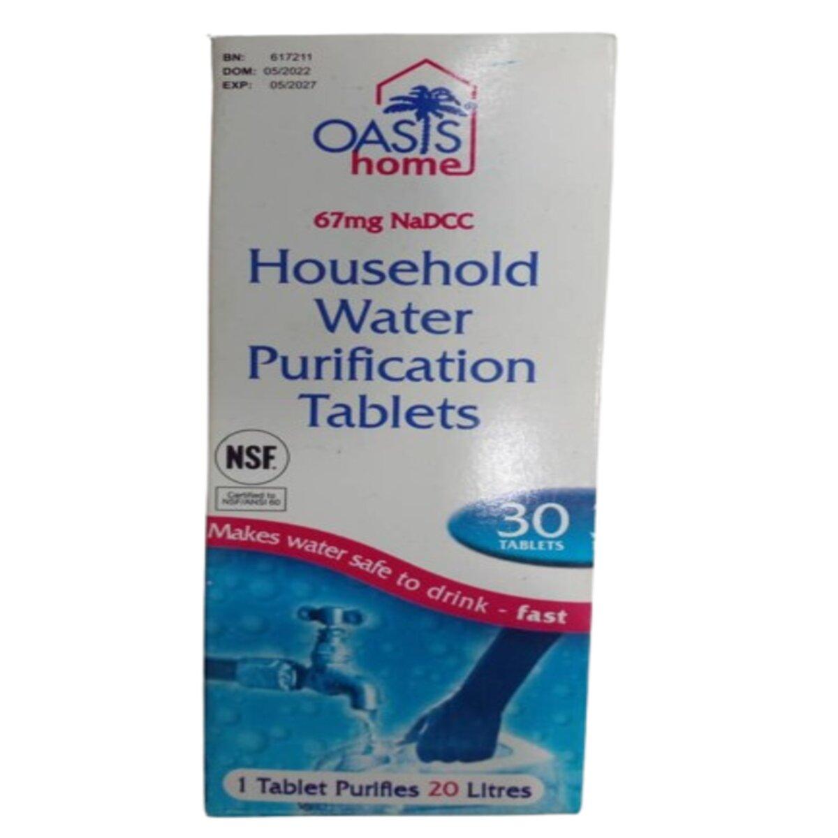 Oasis Home Household Water Purification Tablets, 30 Tablets – A compact pack of water purification tablets designed to make water safe for drinking by killing bacteria, viruses, and cysts. Ideal for camping, travel, and emergency preparedness.