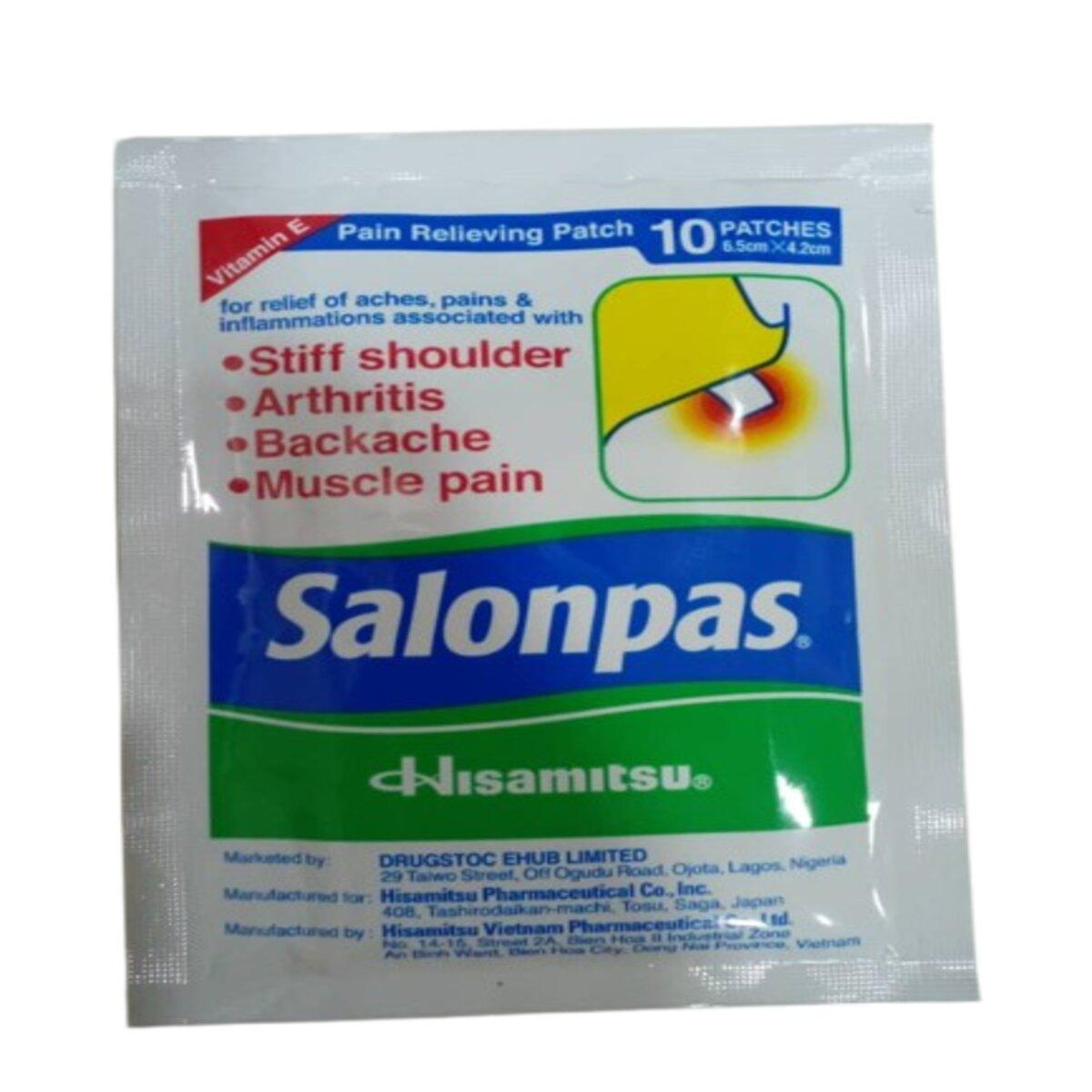 Salonpas Pain Relief Patch, Pack of 10 – Fast-acting pain relief patches for muscle aches, joint pain, back pain, and arthritis. Contains menthol and methyl salicylate for targeted, long-lasting relief. Easy-to-apply, flexible patches for all-day comfort