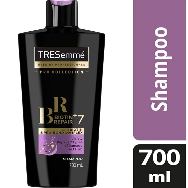 TRESemmé Biotin Repair Shampoo, 700ml – Strengthens and repairs damaged hair with biotin and pro-bond complex. Gently cleanses while restoring strength, shine, and resilience for visibly healthier hair.