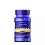 A bottle of Puritan’s Pride Melatonin 5mg dietary supplement, containing 120 tablets. The bottle is deep blue with a yellow cap. The label features the Puritan’s Pride logo at the top, with “Melatonin 5mg” written in bold white and yellow text. Additional product details, such as “Nighttime Sleep Aid,” may be visible on the label. The packaging is designed to promote relaxation and better sleep support.