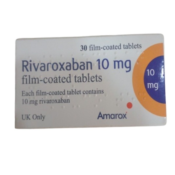 Rivaroxaban 10mg Tablets – Box of 30 Tablets. Prescription blood thinner medication for preventing blood clots, stroke, deep vein thrombosis (DVT), and pulmonary embolism (PE). Available online at Asset Pharmacy Lagos with fast delivery