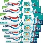 Aquafresh Big Teeth 6–8 Years Toothpaste, 50ml tube – fluoride toothpaste specially designed for children aged 6 to 8 with mild mint flavour for cavity protection and enamel strengthening.