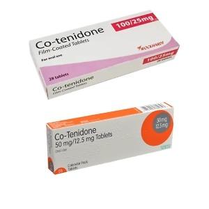 Co-Tenidone Tablets – Pack of 28 film-coated tablets containing Atenolol and Chlortalidone for the treatment of high blood pressure and angina – blister pack shown.