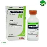 Humulin N NPH Insulin Vial – 10ml vial containing 100 units/mL of intermediate-acting insulin for diabetes management – product label visible and clearly marked.