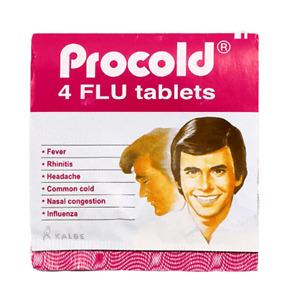 Procold 4 Flu Tablets pack showing white blister pack and outer carton, for cold and flu relief in Nigeria.