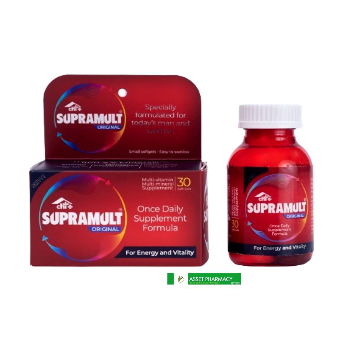 SupraMult Original – Box of 30 softgels formulated as a daily multivitamin and mineral supplement for overall health and immune support – product label clearly visible