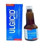 Ulgicid Suspension – 200ml bottle of antacid and anti-ulcer liquid used for relieving indigestion, heartburn, and acid reflux – product label clearly shown.