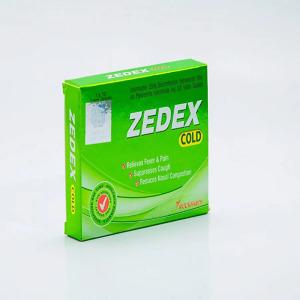 Zedex Cold – Box of 10 softgel capsules for relief from cold, flu, cough, nasal congestion, and body aches. Fast-acting combination cold medication.