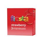 Fiesta Strawberry Condoms – pack of 3 flavoured condoms with strawberry scent and taste, designed for safe, pleasurable intimacy, available at Asset Pharmacy Lagos Nigeria.