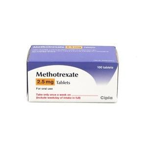 Methotrexate 2.5mg Tablets, 100 Tablets in original branded packaging. Prescription medicine containing methotrexate 2.5mg used under specialist medical supervision for conditions such as rheumatoid arthritis, severe psoriasis, psoriatic arthritis, Crohn's disease, and certain cancers. Available from Asset Pharmacy