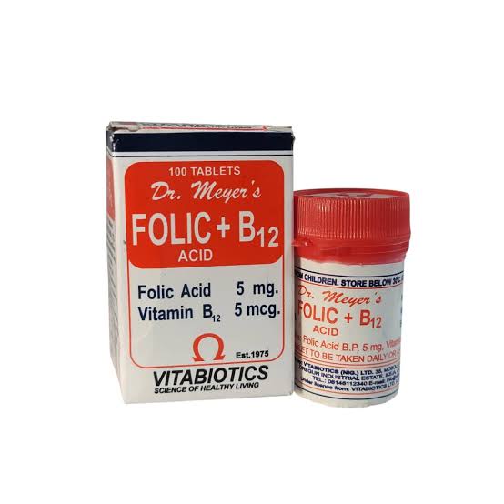 Dr Meyers Folic And B12 Tablets 100 Tablets folic acid and vitamin B12 food supplement formulated to support red blood cell formation healthy nervous system function energy metabolism pregnancy nutritional support and overall wellbeing, original Dr Meyers Folic And B12 Tablets available from Asset Pharmacy