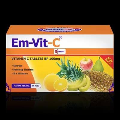Emvit-C Vitamin C Tablets 100 Tablets vitamin C food supplement formulated to support normal immune system function collagen formation antioxidant protection iron absorption healthy skin and overall wellbeing, original Emvit-C Vitamin C Tablets 100 Tablets available from Asset Pharmacy