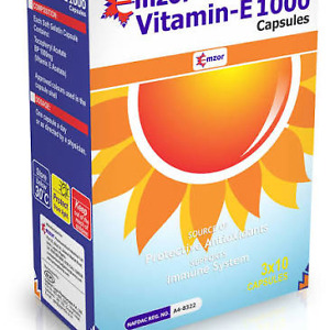 Emzor Vitamin E 1000mg Capsules 30 Caps high-strength vitamin E food supplement formulated to support antioxidant protection healthy skin immune system function protection of cells from oxidative stress and overall wellbeing, original Emzor Vitamin E 1000mg Capsules available from Asset Pharmacy